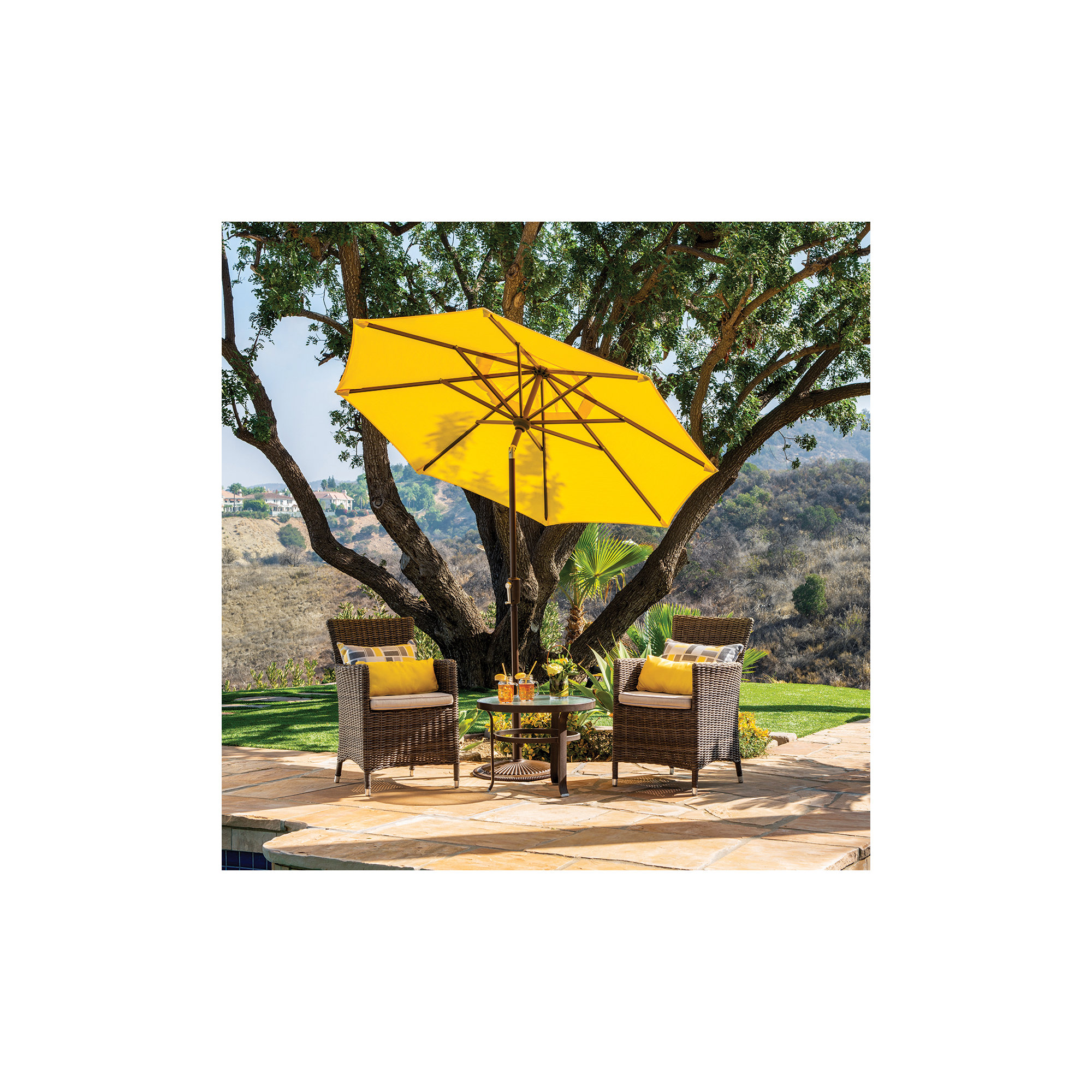 Launceston Market Umbrella, Lemon Solefin, Bronze, 96" H x 90" W x 90" D