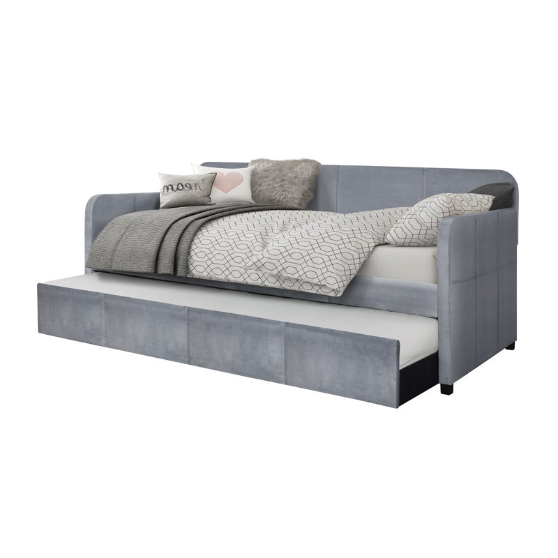 Tiara Upholstered Daybed with Trundle, Light Grey