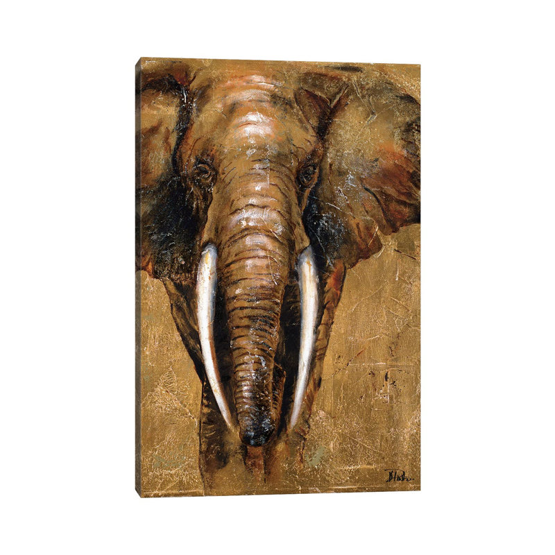 «Gold Elephant» par Patricia Pinto - impression d'art graphique, H 26 po x l 18 po x 1,5 po, Toile tendue, Pas de tapis