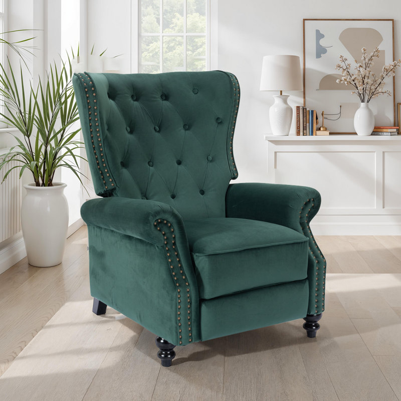 Buttoned Carmona Wingback Recliner Chair, Green