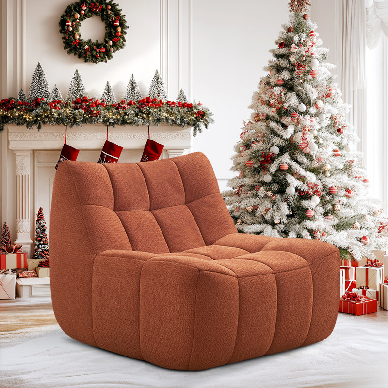 Fauteuil à billes surdimensionné avec mousse à mémoire de forme, Tissu orange
