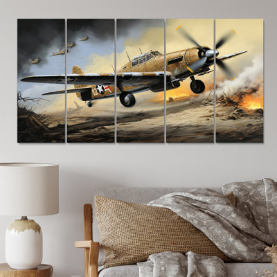 Ancien avion militaire pendant la Seconde Guerre mondiale I - impression sur toile militaire - 5 panneaux égaux