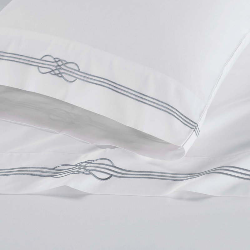 Ensemble de draps en coton brodé Moonlawn, Ensemble de draps pour lit simple avec 1 taie d'or, White/Silver