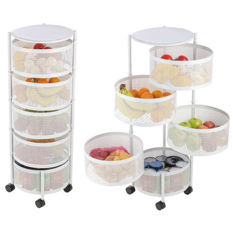 Chariot roulant de rangement pour la cuisine avec roulettes - Paniers à fruits et légumes rotatifs à 5 niveaux pour l'organisation et le rangement de la cuisine - Chariot en métal pour garde-manger, salle de bain ou salle d'artisanat par (Blanc)