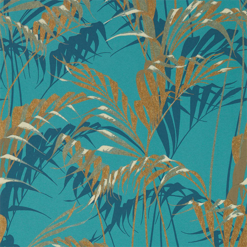 Palm House Wallpaper, Teal/Gold