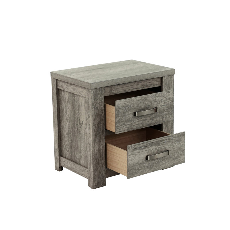 Table de chevet grise pour chambre à coucher avec 2 tiroirs pratiques et rangement spacieux