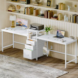 Melaniece Metal Base Computer Desk with Power Outlet