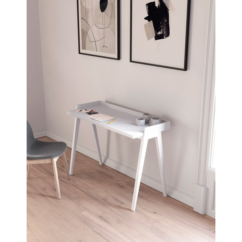 Mcraney Solid Wood Base Writing Desk, White, White