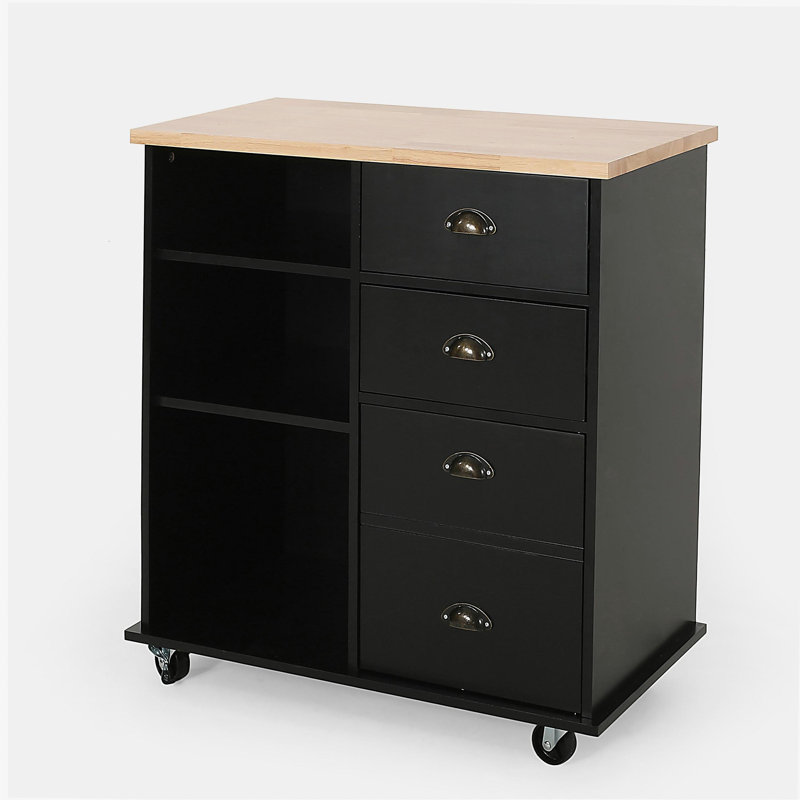 Modern Kitchen Trolley, Spacious, with Swivel Wheels, Black