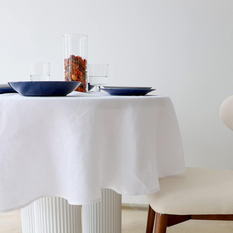 Textured Tablecloth 100% Linen Table Cloth, White