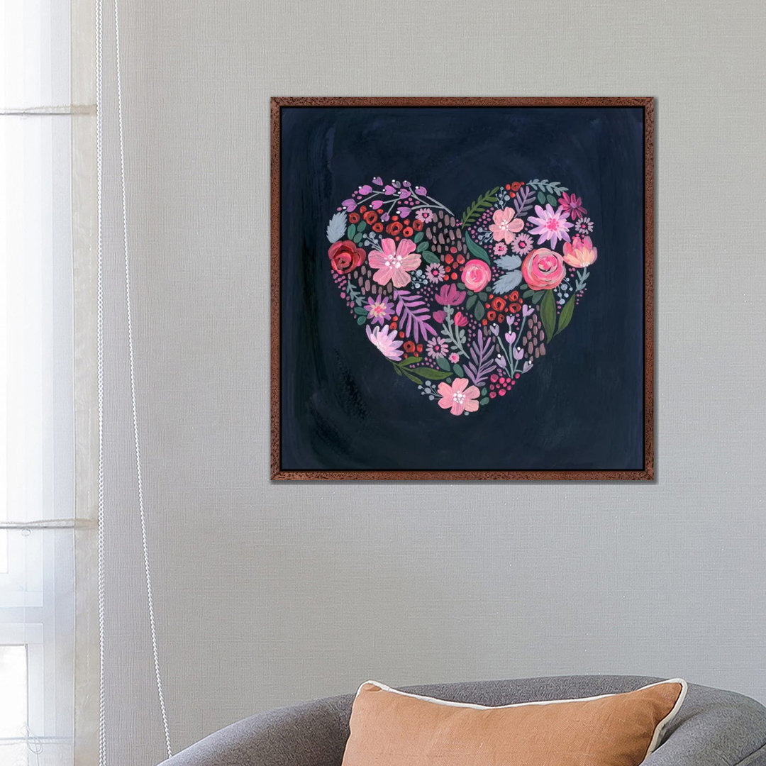 Floral Heart On Navy von Stephanie Corfee - Gallery-Wrapped Canvas Giclée on Canvas