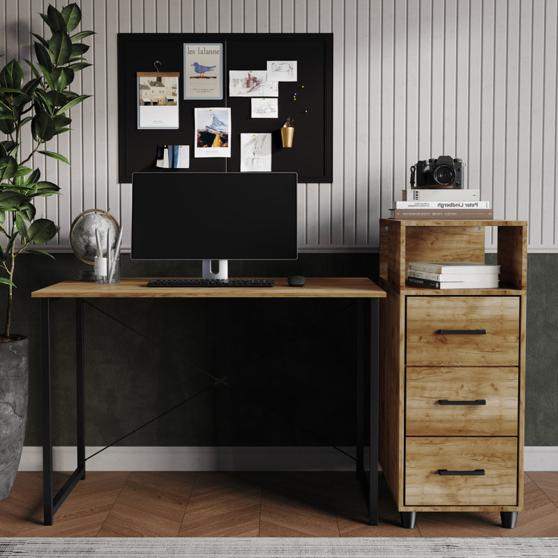 Bureau d'écriture avec armoire latérale Minimalist - chêne clair, Chêne clair