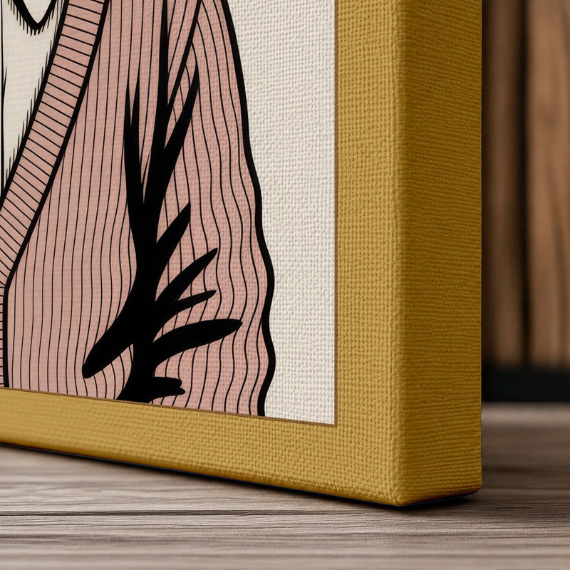 Cat in Cardigan Boho - Wrapped Canvas, 24x16 - 61.0 x 40.6 cm, Ochre Border