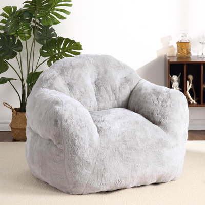 Soft Faux Rabbit Fur Oversized Bean Bag Chair for Adults & Kids –  Soft, High-Density Foam, Ergonomic Armrests – Cozy Lounge Sofa for Living Room, Game Room, Dorm – Light Gray, 51x41x33in (130x105x85cm)