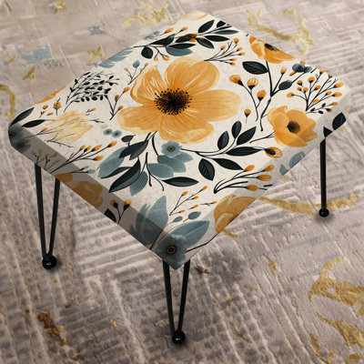 Watercolor Whimsy Yellow Floral Pattern - Floral Rectangle Ottoman