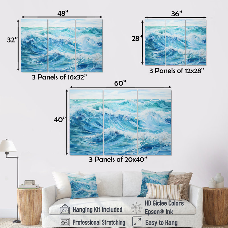 «Ocean Charm», art mural océan, Toile tendue, H 40 po x l 60 po x P 1 po