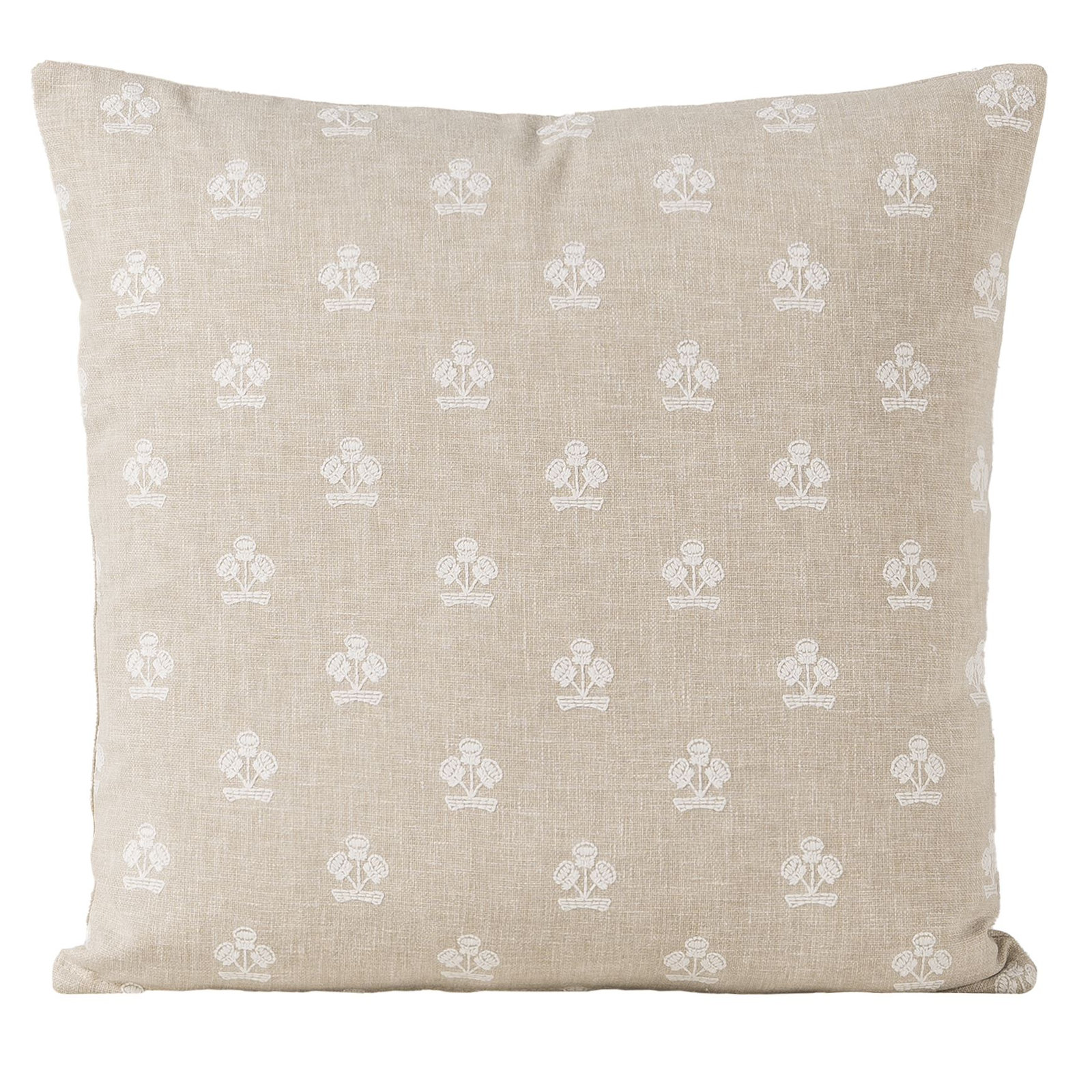 Hamachi Cotton Throw Pillow, Linen Beige Floral, Square 16", Polyester