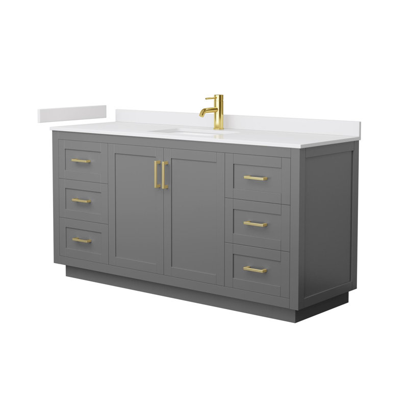Miranda 66" Freestanding Single Bathroom Vanity with Cultured Marble Top, White Cultured Marble, Dark Gray, Gold
