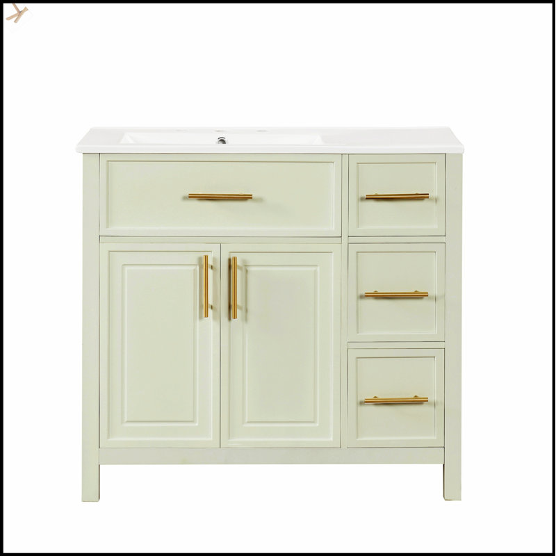 Meuble-lavabo de salle de bain avec comptoir d'évier, armoire en bois massif, deux portes, trois tiroirs, solution de rangement durable et élégante