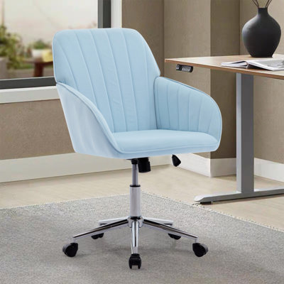 Fauteuil ergonomique réglable - velours bleu, base argentée, siège confortable pour le travail de bureau tout confort