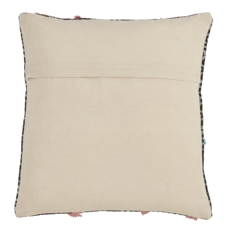 Geometric Black and Multi Embroidered Cotton Throw Pillow