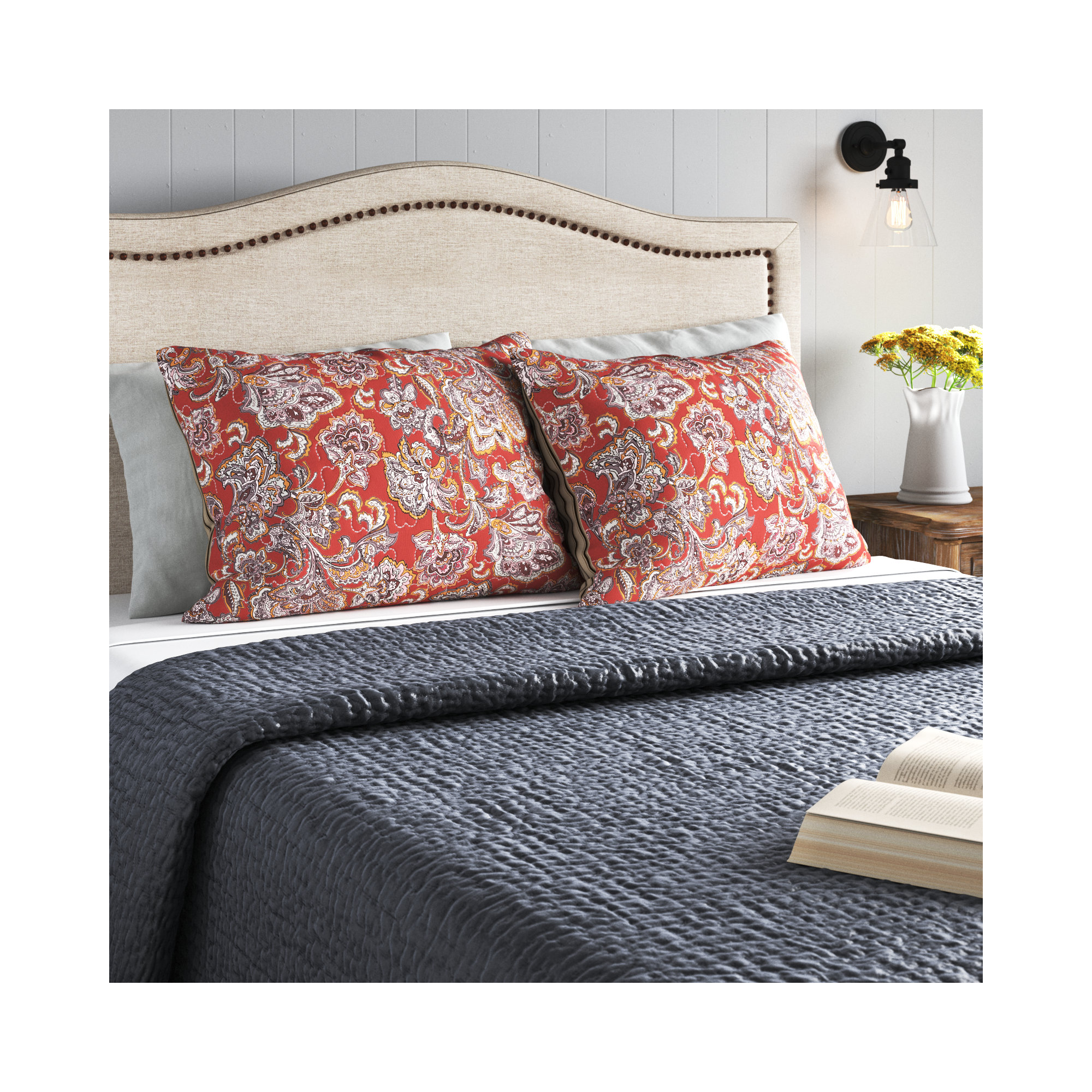 Tasmin Velvet Quilt, Queen Quilt, Sea Fog Blue