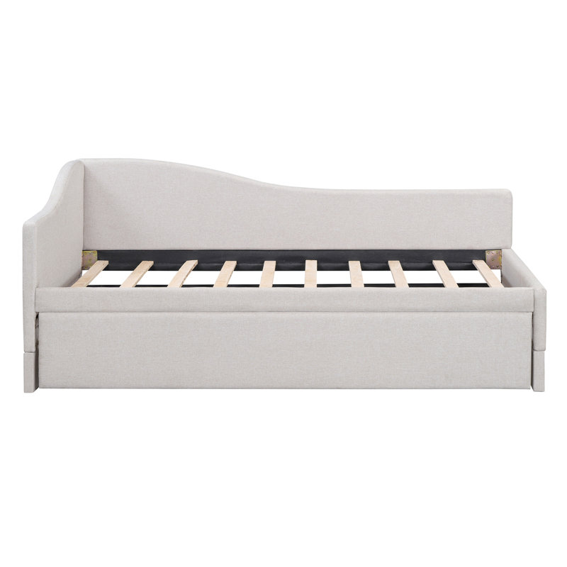 Lit de jour simple tapissier en L rembourré en forme de L avec lit gigogne, Beige