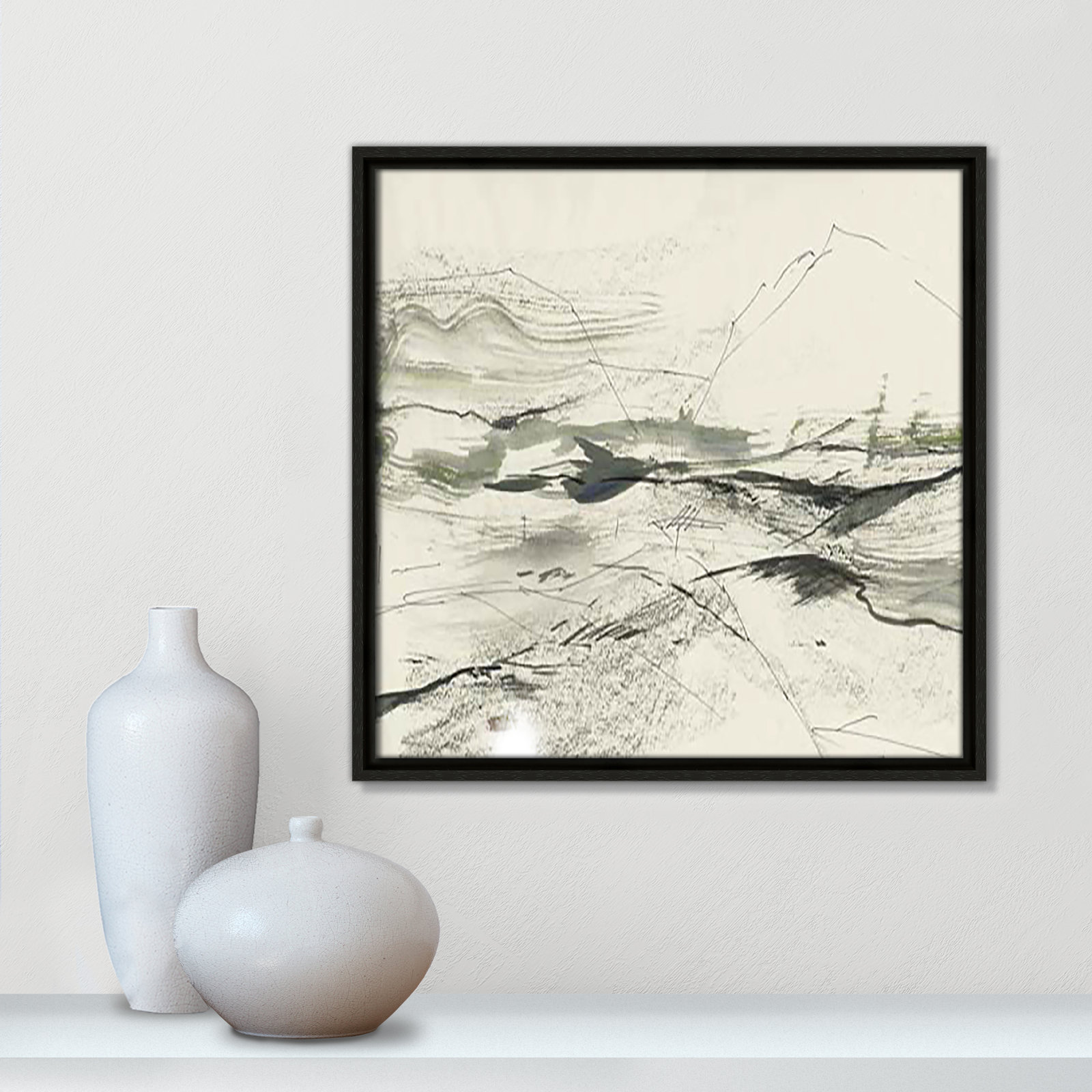 Green Sketches Print, Espresso Floater Framed, 17.5" H x 17.5" W x 2" D
