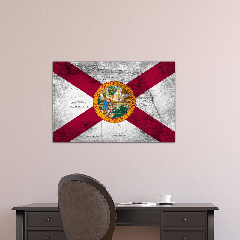 "marqueur de floride" , impression sur toile grudge rétro, H 40 po x l 60 po x P 1,5 po, Toile tendue, Pas de tapis