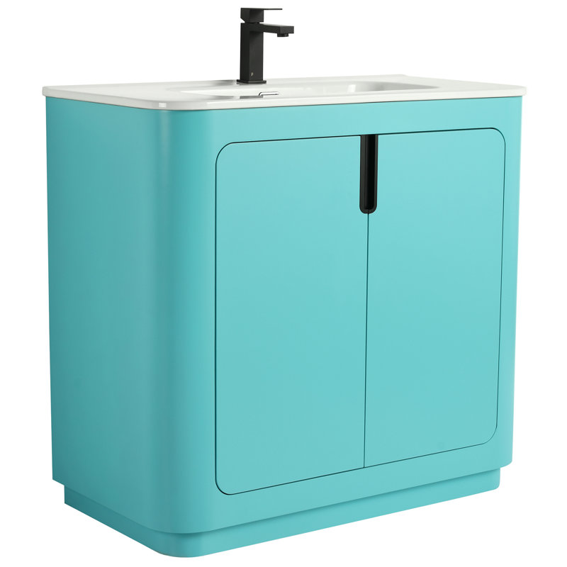 Meuble-lavabo de salle de bain 36 po avec lavabo Atticus, Bleu / noir