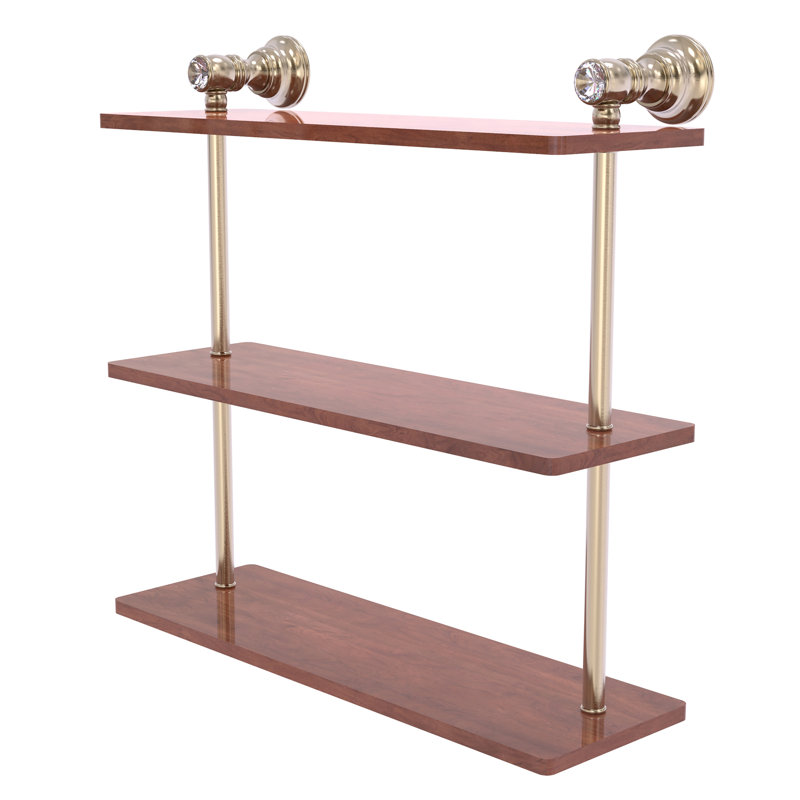 Freyja 3 Piece Solid Wood Tiered Shelf with Towel Bar, 5.54" H x 16" W x 16" D, Antique Pewter
