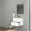 Ensemble de meuble-lavabo mural 24 po avec lavabo et miroir, deux tiroirs, lavabo en céramique, structure en aluminium argenté, assemblage facile, poignée longue en métal doré, 2 tiroirs de rangement, blanc brillant-1478150025
