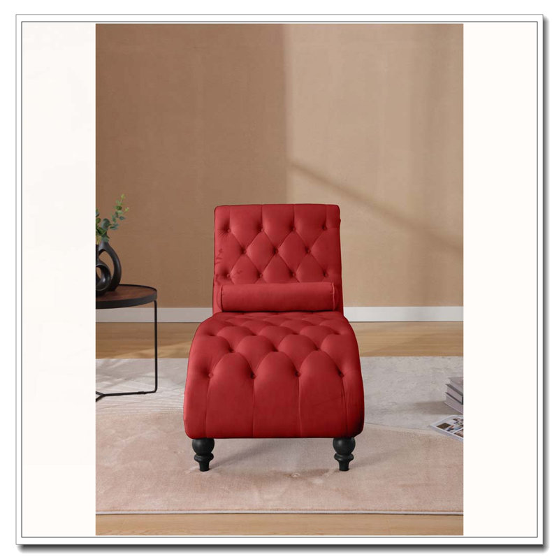 Velvet Recliner Chair with Button Tufting, Red