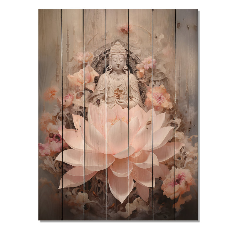 Bouddhisme rose lotus de la sagesse - impression spirituelle sur bois de pin naturel, H 44 po x l 34 po