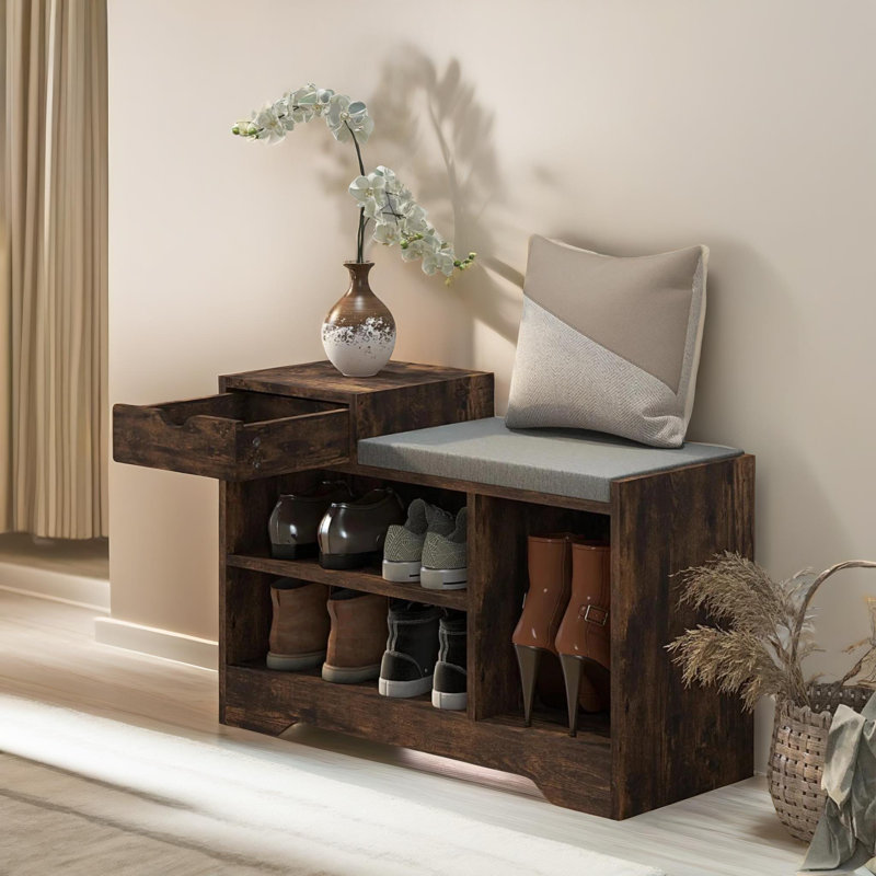 Shoe Bench Storage Shoe Rack with Hidden Compartment, Entryway Furniture, Rustic Brown