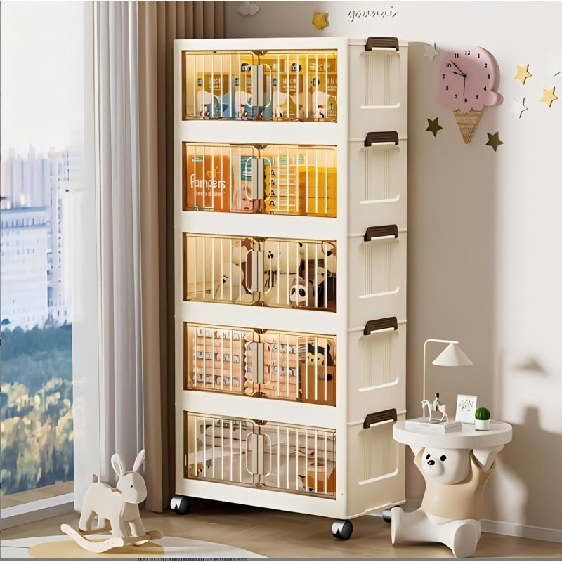 5 Tier Stackable Storage Bins with Lid | No Assembly Magnetic Door Organizer