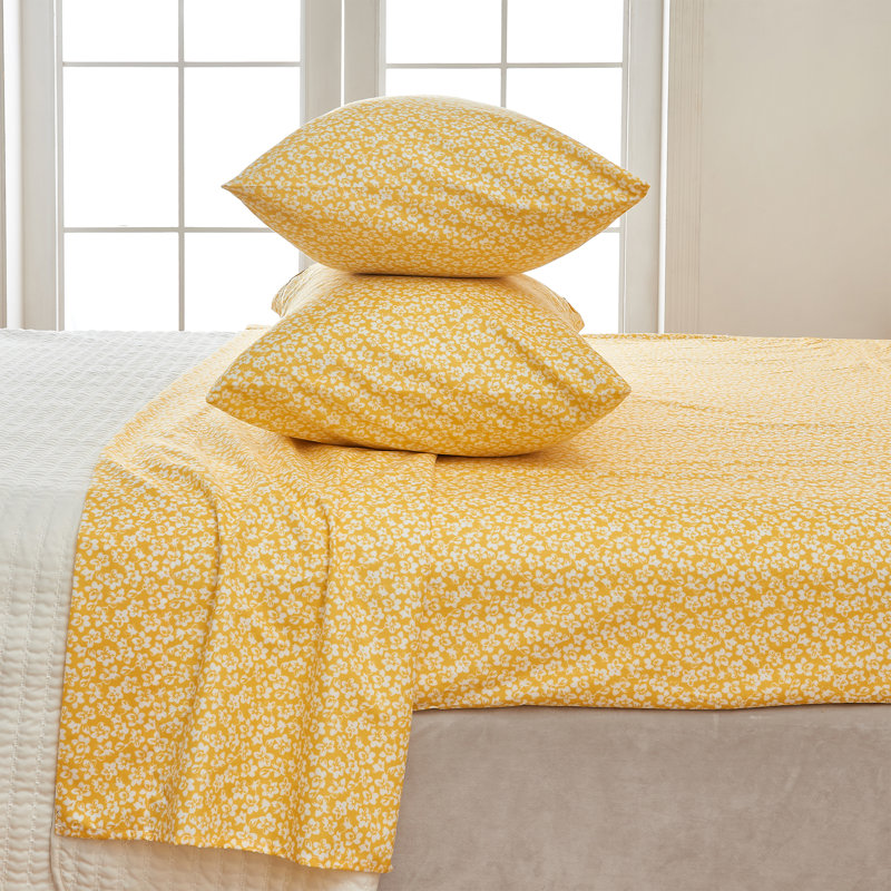 Yellow Floral Twin Microfiber Sheet Set with Pillowcases