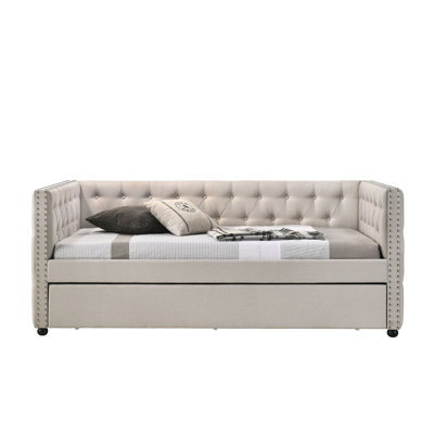 Romona Beige Fabric Daybed W/Trundle