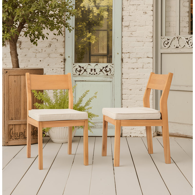 Chaise de patio en bois d'eucalyptus massif avec coussin (ensemble de 2)