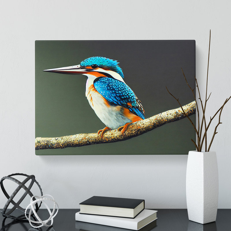 Captivating Kingfisher Bird - Wrapped Canvas Painting, 35cm H x 50cm W x 3cm D