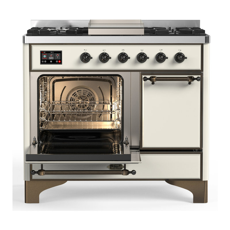 Majestic III Series 40 Inch Dual Fuel Range with 6 Sealed Burners, Griddle, in White (Natural Gas, Copper Trim), Burnished