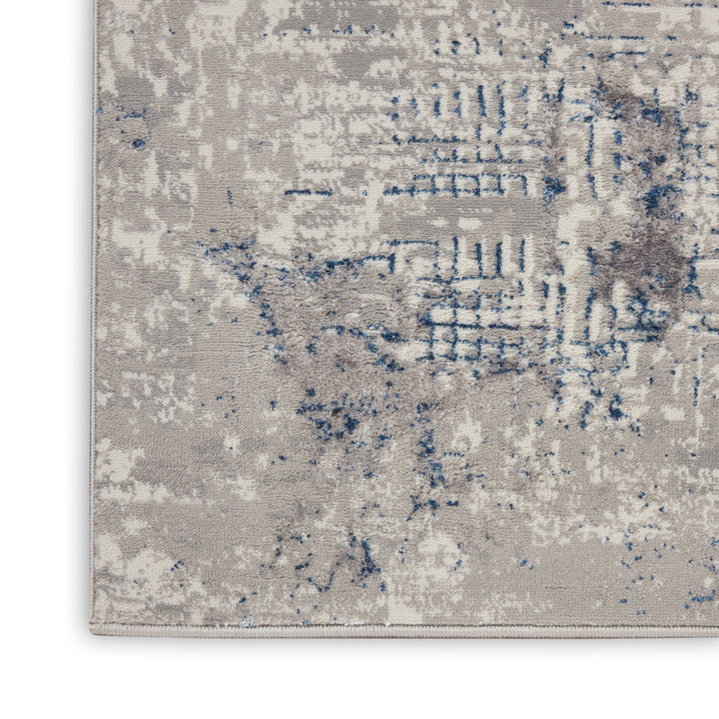 Tapis abstrait gris / bleu Zumbrota, Rectangle 8 pi 10 po x 11 pi 10 po
