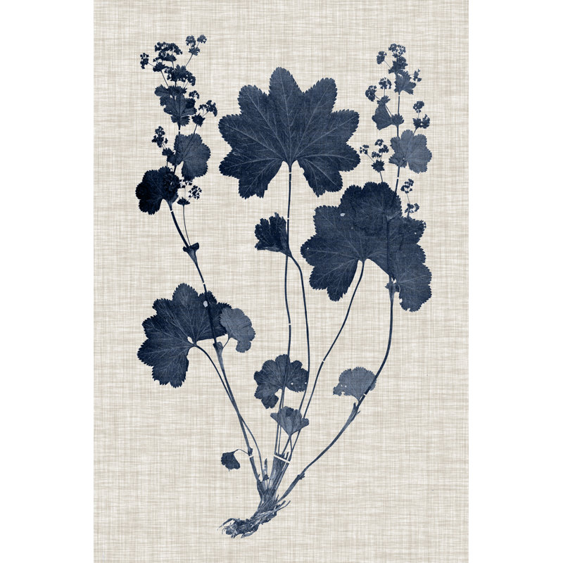 Navy And Linen Leaves III - Painting, 76 cm H x 51 cm W, Wrapped Canvas