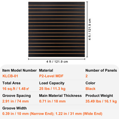 Panneaux muraux à lattes, 122 cm x 61 cm, noirs, pour garage (lot de 2 panneaux), panneaux de rangement muraux robustes pour magasin, garage et rangement d'articles de loisirs créatifs.