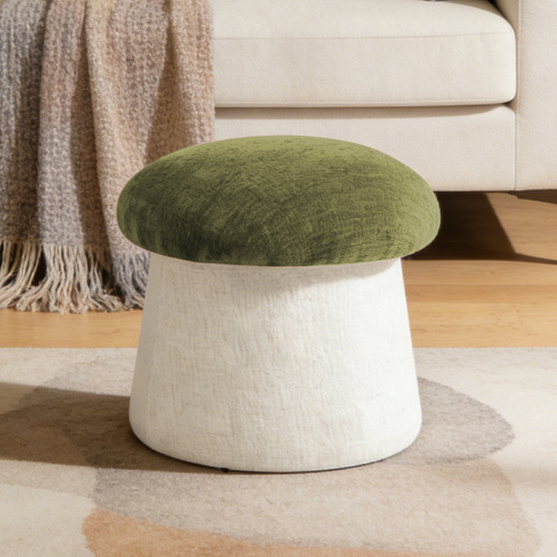 19.7"W Upholstered Storage Mushroom Ottoman, Green/Ivory