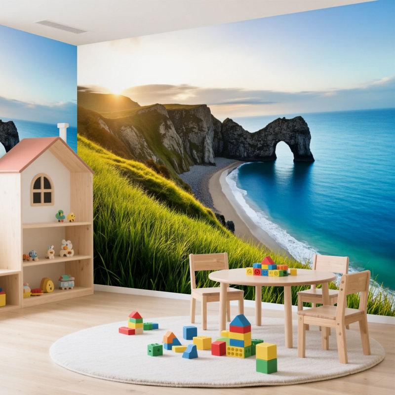Papier peint adhésif auto-adhésif moderne pour la chambre à coucher Peel and Stick L 144 po x l 100 po avec porte Durdle Dorset
