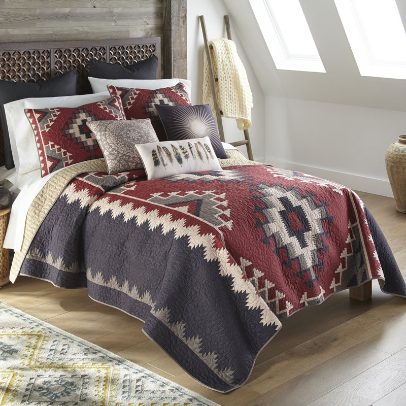 Mojave Red Quilted Geometric Shapes Quilt Set, Queen Quilt + 2 Standard Shams