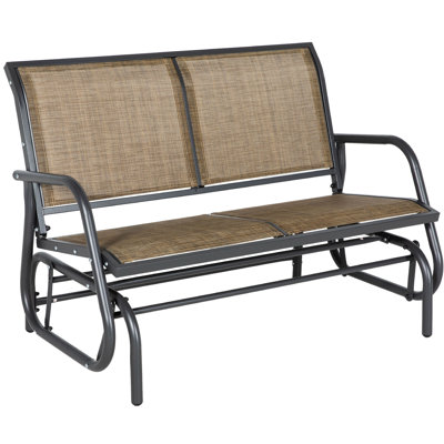 Balancelle double pour patio. Banc à bascule d'extérieur 2 places, de couleur brun chiné. Acier thermolaqué. Toile confortable et imperméable. Supporte jusqu'à 200 kg. Balancement fluide, résistant à la chaleur et à l'usure. Parfait pour le jardin, la véranda ou l'avant de la maison.
