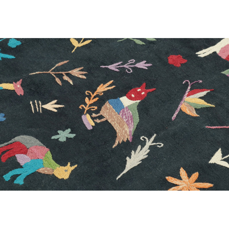 Rug & Kilim’S Suzani-Inspired Kilim, Black With Vibrant Animal Pictorials