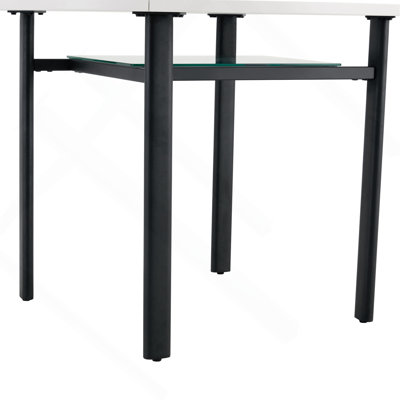 42 inch modern minimalist white desktop round dining table suitable for 4-6 people (glass inlay+metal stable bracket, suitable for multiple scenarios).